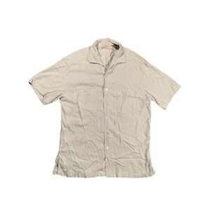 Tori Richard Men's Size Medium 100% Silk Button Up Shirt Tan/Beige Short Sleeve